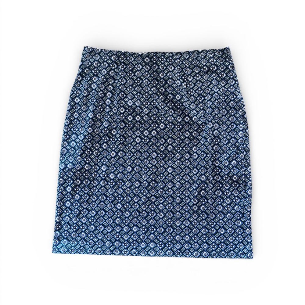 J. Jill Stretch Knit Chic Blue Patterned Pencil Skirt